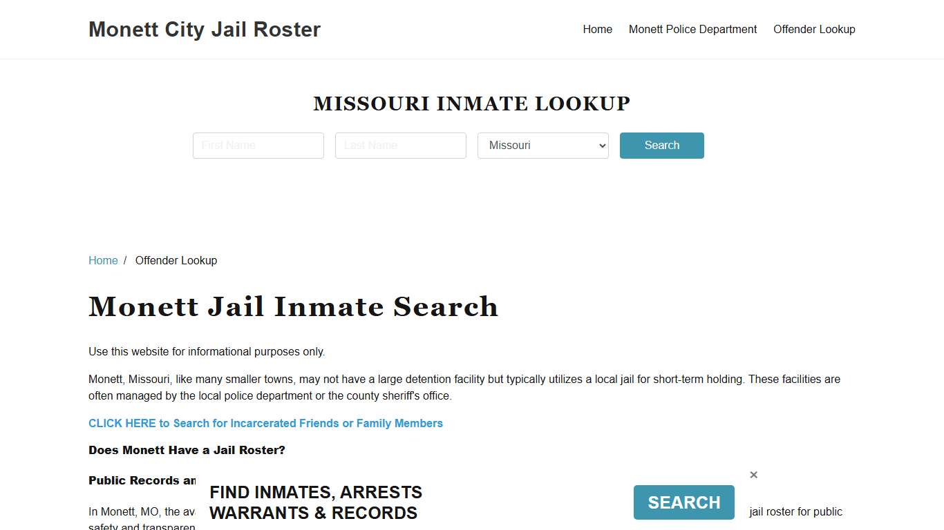 Monett, MO Detainee Lookup