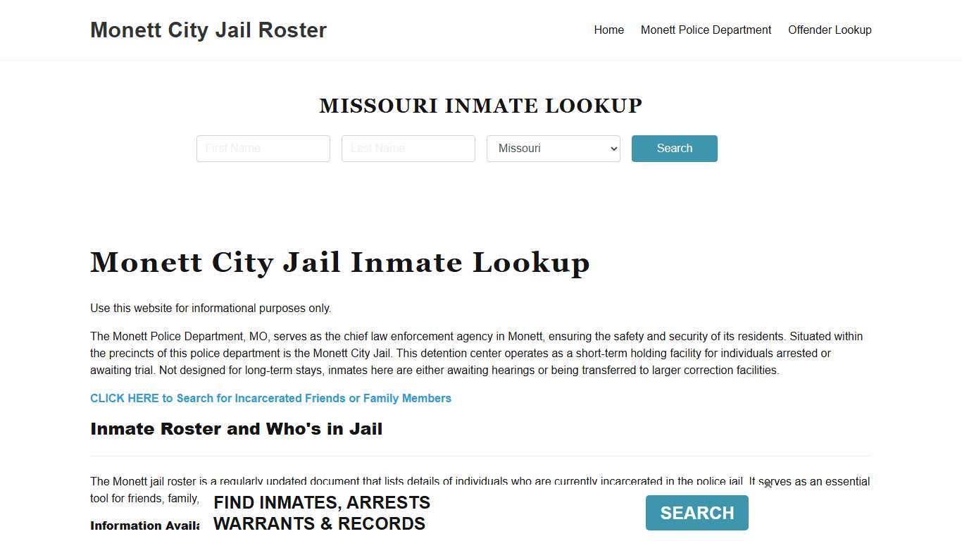 Monett City Jail, MO Inmate Search, Jail Roster, Bookings