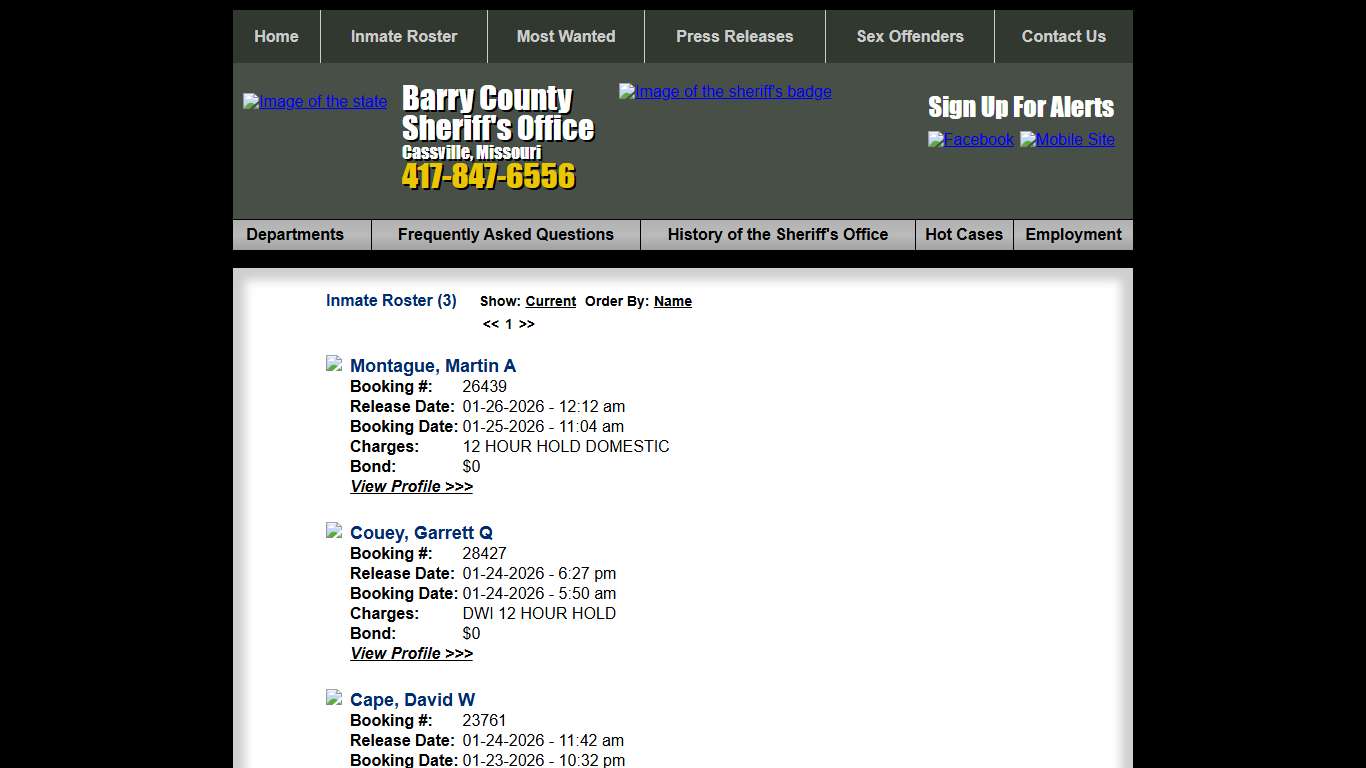Inmate Roster - Released Inmates Booking Date Descending - Barry County Sheriff MO